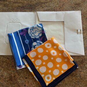 Two New Vintage Christian Dior Silk Scarves with Packaging Hand Rolled Edges